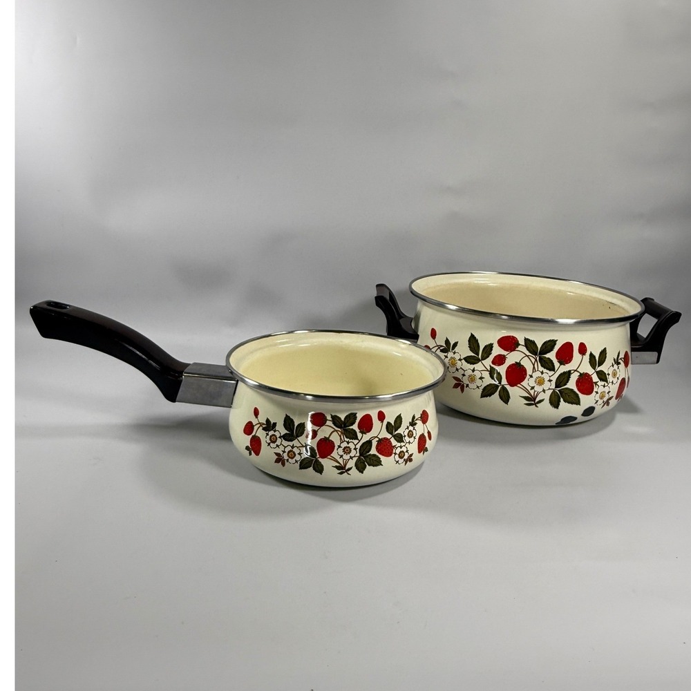 VTG Sheffield Strawberries n Cream Pot Set Cream Cottagecore Retro Farmhouse 80s